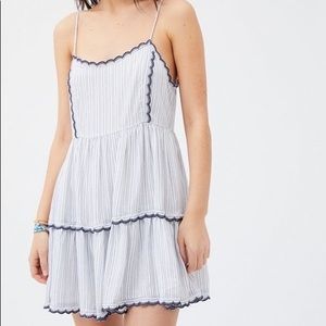UO Hanna Rayon Scallop Babydoll Mini Dress